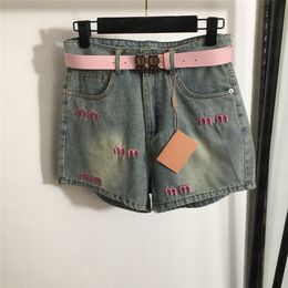 Embroidered Letter Short Pants For Women Designer Style Ladies Jeans Summer Casula Loose Denim Shorts With Belt