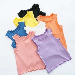 VEST 2022 Summer Girls Fungal Childrens Tank Top Solid Color Childrens T-shirt Bomull Baby Tank Top Underwear Childrens Bottom240502