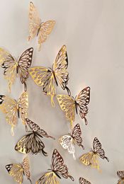 12pcsbag 3D Hollowing Out Butterfly Paper Wall Sticker Living Room Bedroom Imitation Butterfly Stickers Decoration5716736