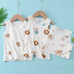 Vest Baby Boys Sleeveless T-shirt Childrens Cartoon Print Camissol Childrens Singles 2023 Summer Tank Top Childrens UnderwearL2405