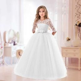 Girl's Dresses Girls Princess Dress for Birthday Party Clothes Wedding White Dresses Kids Bridesmaid Evening Dress Teens Elegant Lace Long Gown Y240514