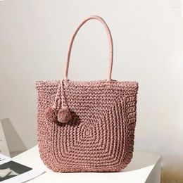 Shoulder Bags Cute Fur Ball Straw Bag 2024 Wild Large-capacity Hand-woven Women's Handbag Beach