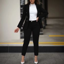 2 Piece Set Women Formal Blazer Long Sleeved Slim Suit Trousers Office Outfits Elegant Business Work Wear 240428