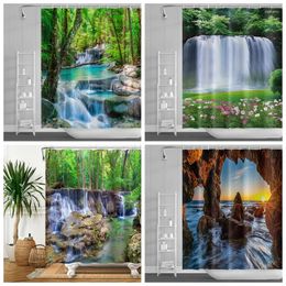 Shower Curtains Home Decoration Forest Waterfall Flower Bathtub Screen Waterproof Fabric Curtain Natural Scenery