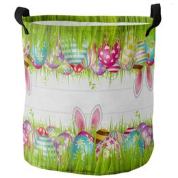 Laundry Bags Easter Eggs Ears Grass Dirty Basket Foldable Waterproof Home Organiser Clothing Kids Toy Storage