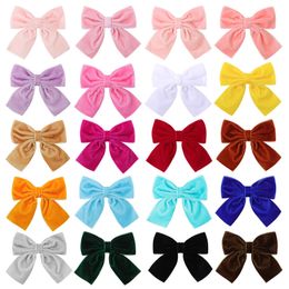 Kids Girls Velvet Barrettes Candy Color Girls Sweet Cute Bow Hair Accessories Bowknot Clip Kids Grosgrain Ribbon Hairpins Clips YL2602