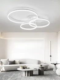 Ceiling Lights Modern Minimalist White Aluminum Acrylic Three Ring Lamp LED Dimmable Lighting Living Room Bedroom Fixture 50/60/80cm