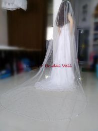 Veils Real Pictures New Elegant Long 3m 1 Layer White Ivory Wedding Veils Bridal Cathedral Veil Shawl With Alloy Comb Tulle Beaded Cryst