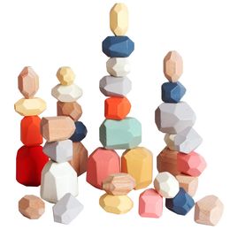 Wooden Sorting Stacking Rocks Stones Sensory Toddler Toys Learning Montessori Building Blocks Game for Kids Birthday Gifts 240509