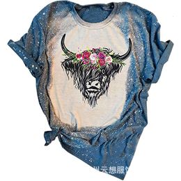 Clothing Womens Interesting Animal Cow Graphic Print/tie Dye Casual Short Sleeved Womens T-shirt Farm Top 1EDTE