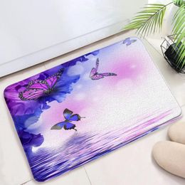 Bath Mats Flower Butterfly Mat Insect Animal Wings Floral Dream Fantasy Water Purple White Blue Bathroom Decor Soft Rug Carpet