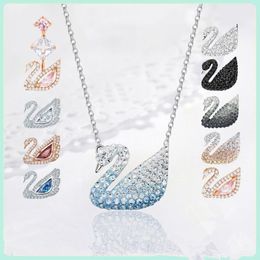 Designer SWA 1:1 High Quality Version Gradient Blue Black Swan pendant Necklace Women's Crystal Swan diamond choker Chain Jewellery gift c79