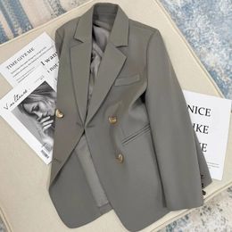 Women's Suits Women Suit Jacket With Sense Of Luxury Temperament Loose Fit Casual Long Sleeved Lapel Grey Medium Length Style Fashion