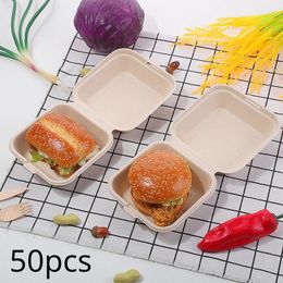 Take Out Containers 50pcs/pack Degradable Disposable Food Storage Packaging Box Cake Portable Lunch Puff Tray Meal Prep Container
