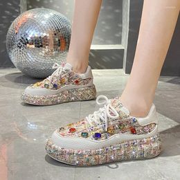 Walking Shoes Diamond-encrusted Colorful Sports Sneakers Women 2024 Summer Trend Fashion Casual Thick-soled Board Girls