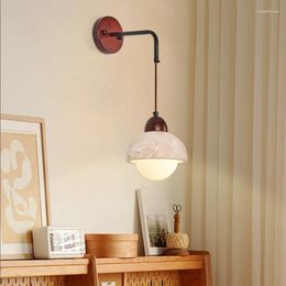 Wall Lamp Bauhaus Bedroom Bedside Yellow Hole Stone Glass French Retro Design Solid Wood Lights Fixture Home Decoration