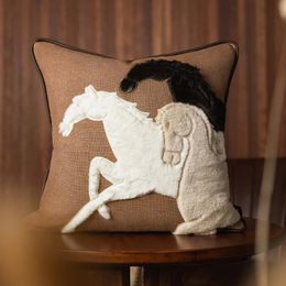 Horse Pillows Retro Brown Cushion Case Luxury Decorative Pillow Cover For Sofa 45x45 Embroidery Art Living Room Home Decoration 240508