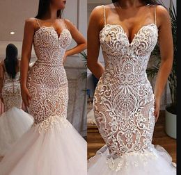 Sexy Spaghetti Lace Mermaid Wedding Dresses Sweetheart Neck Sleeveless Long Bridal Gowns Nude Lining Ivory African Bride Reception Dress Party Event 2024