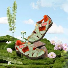 Sandals TMA EYES Women's Cross Leather And Hand Stitching Upper Casual Sandal For Outdoor
