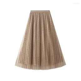 Skirts Pleated Bright Yarn Mesh Skirt For Women Spring High Waist Slimming Mid-Length Large Swing Cover Long