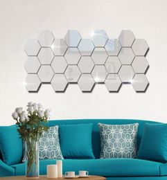 Diy Room Wall Hexagon 3d Stickers Decorative Mirror Decor Acrylic Mirrored Sticker Living Art Home Decor bbyea3149987