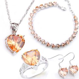 Sets LuckyShine Bride Jewellery Set Heart Morganite Earring Pendants Rings Bracelet 925 Sterling Silver Plated Crystal Zircon Wedding Jew