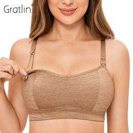 Maternity Intimates Gratlin Wire Free Full Cup Sports Bra Maternity Nursing Lingerie For Pregnant Women Racerback Yoga Breastfeeding Sportswear XL Y240515