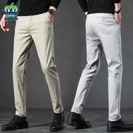 Men's Pants Spring Summer Mens Thin Pants Solid Color Smart Casual Business Fit Stretch Cotton Formal light grey Khaki Trousers Male 28-38 Y240514