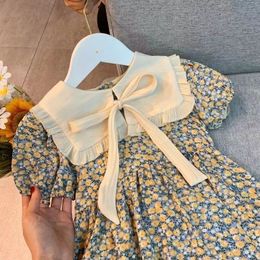 Summer dress new girls' lapel floral Princess dress Children's baby summer short-sleeved dress
