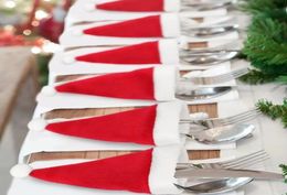 Christmas Fork Knife Cutlery Holder Bag Pocket Red Santa Hat Spoon Tableware Storage Bag for Dinner Table Decor5287330