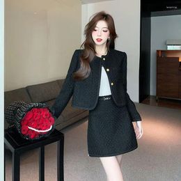 Two Piece Dress Insozkdg Korean Fashion Tweed 2 Set Womens Outfits Autumn Long Sleeve Short Jacket A-line Mini Skirt Suits Vintage