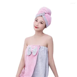 Towel Coral Fleece Bow Block Color Bath Dress Lady's Chest Wrap Beach Spa Bathrobe Skirt Shower Cap Dry Hair