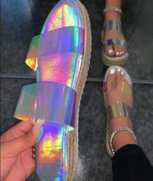 Clear Iridescent Vinyl Slippers Women Platform Sandals Designer Slides Summer Flat Shoes And Purse Scarpe Da Donna Sandalias5935221