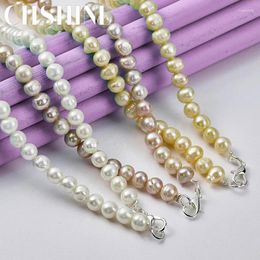 Pendants CHSHINE 925 Sterling Silver 40-50cm Pink/White/Purple Pearl Necklace For Women's Wedding Engagements Fashion Charm Jewelry