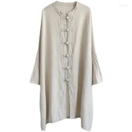 Women's Polos Chinese Button Knots Coat Long Cotton And Linen Shirt Summer Cardigan Spring Autumn Thin Top
