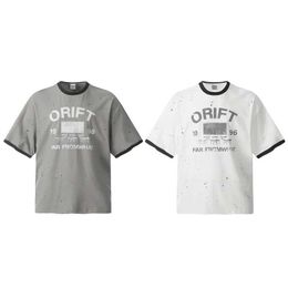 Men's T-Shirts FAR ARCHIVE Dot Ink Colorblocking Retro T-shirt Short Slve Grey Beige Tops Mens Womens Loose T-shirt T240515