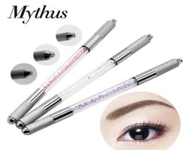 Double Heads Manual Tattoo Pen Tebori Permanent Makeup Eyebrow Eyeliner Lip Tattoo Microblading Pen Needles Blades Holder Slot2030378