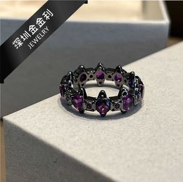 Brand Westwoods New Gun Black Purple Diamond Full Series Small Saturn Ring Womens Light Luxury Fashionable and Versatile Style Hot Nail