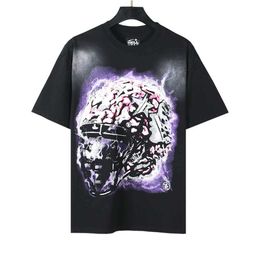 Men's T-shirts Mens T-shirts Hellstart Street Fashion Wash Black Series Trendy Brand Crack Lightning Short Sleeve for Men and Womenw5yi