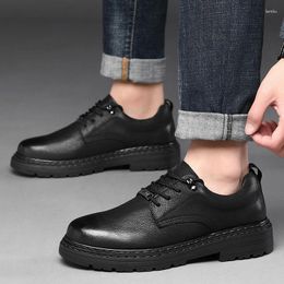 Walking Shoes Business Mens Comfortable High Quality Genuine Leather Full Black Office Men Oxfords Shose Spring/Autumn Shallow Lace-up