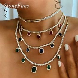 Tennis Stonefans Hiphop Chain Mens Tennis Necklace Thin Necklace Womens Luxury Charm Crystal Diamond Pendant Necklace Jewellery Party d240514