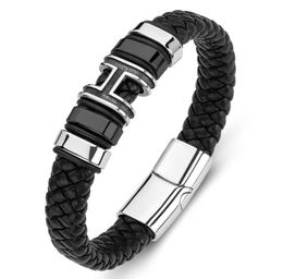 Charm Bracelets Fashion Punk Men Bracelet Braided Leather Hand Bangles Stainless Steel Letter H Magnetic Clasp Wristband Party Jew3786883