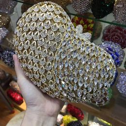 Totes Silver Luxury Heart-shaped Full Crystal Party Purse Diamond Evening Clutch Bag Wedding Handbag Wallet Gold Lady