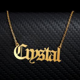 Crystal Old English Name Necklace Stainless Steel 18k Gold plated for Women Jewellery Nameplate Pendant Femme Mothers Girlfriend Gift