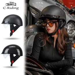 Motorcycle Helmets Carbon Fibre Helmet Headbone Cruiser Lightweight Vintage Retro Moto Motocross Motorbike Half With Sun Visor