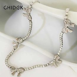 Tennis GHIDBK Anti Tarnish Stainless Steel Cute Bow CZ Tennis Necklace Girl Y2K Tie Zircon Necklace Korean Jewelry d240514