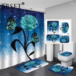 Shower Curtains Charming Roses Of Various Colors Curtain 4 Piece Toilet Lid Cover Anti-slip Soft Rugs Bath Mat Bathroom Set Home Decor