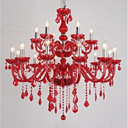 Chandeliers Red Chandelier European-Style Colorful Crystal Lamp Room Bedroom Light Maan Coffee KTV Wedding Pot Restaurant Decora