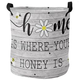 Laundry Bags Vintage Wooden Texture Daisy Beehive Bee Dirty Basket Foldable Home Organizer Clothing Kids Toy Storage