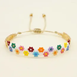 Charm Bracelets GO2BOHO Original Handmade Rice Beads Woven Colourful Daisy Flower Bracelet Women's Summer Friendship Gift